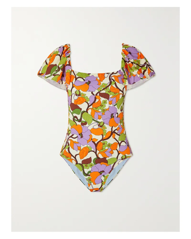 La DoubleJ Scarlett Badeanzug Mit Print Und Rüschen - Orange Orange