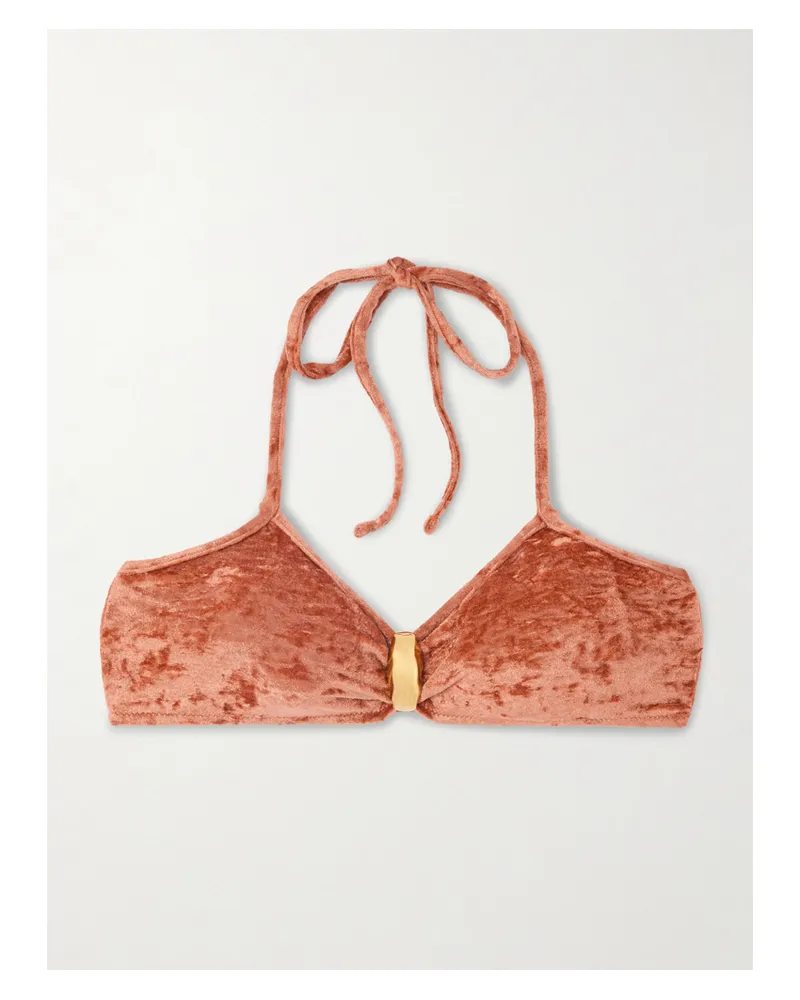 Chloé Neckholder-bikini-oberteil Aus Samt Mit Verzierung - Orange Orange