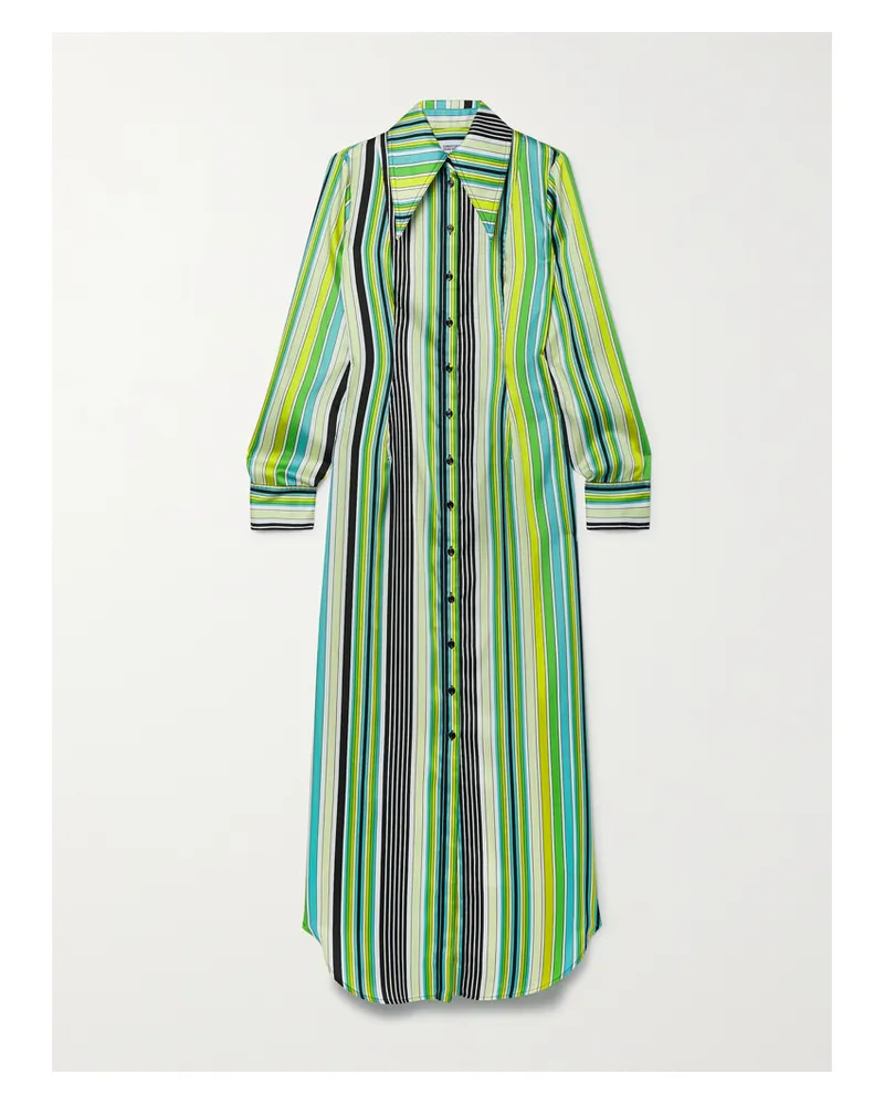 Christopher John Rogers Gestreiftes Hemdblusenkleid Aus Satin - Grün Grün