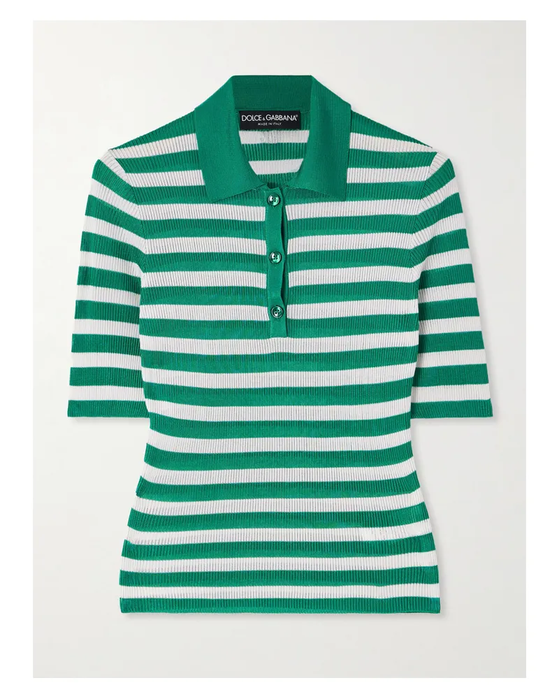 Dolce & Gabbana Polohemd Aus Gestreiftem Rippstrick - Grün Grün