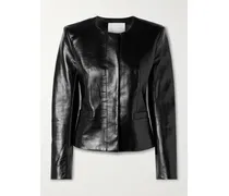 Jacke Aus Leder In Knitteroptik - Schwarz