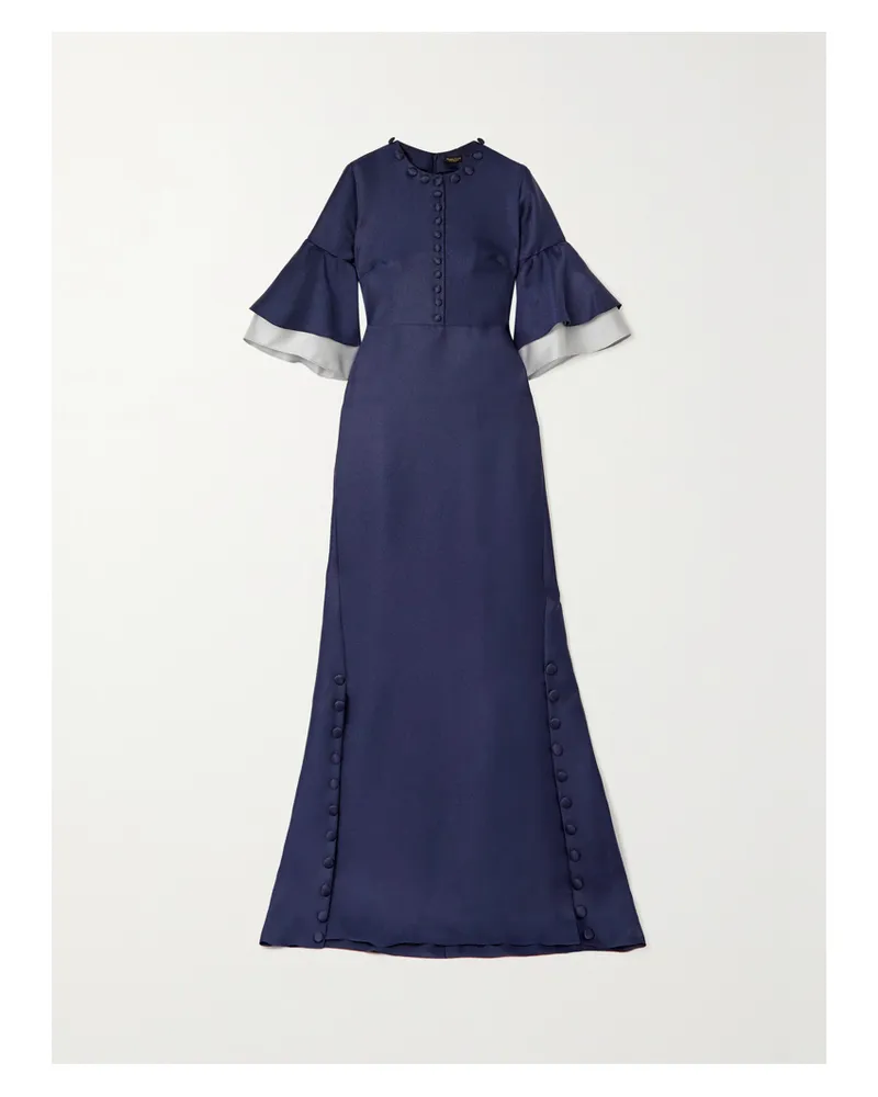 Reem Acra Zweifarbige Robe Aus Glänzendem Piqué Mit Volants Und Zierknöpfen - Blau Blau