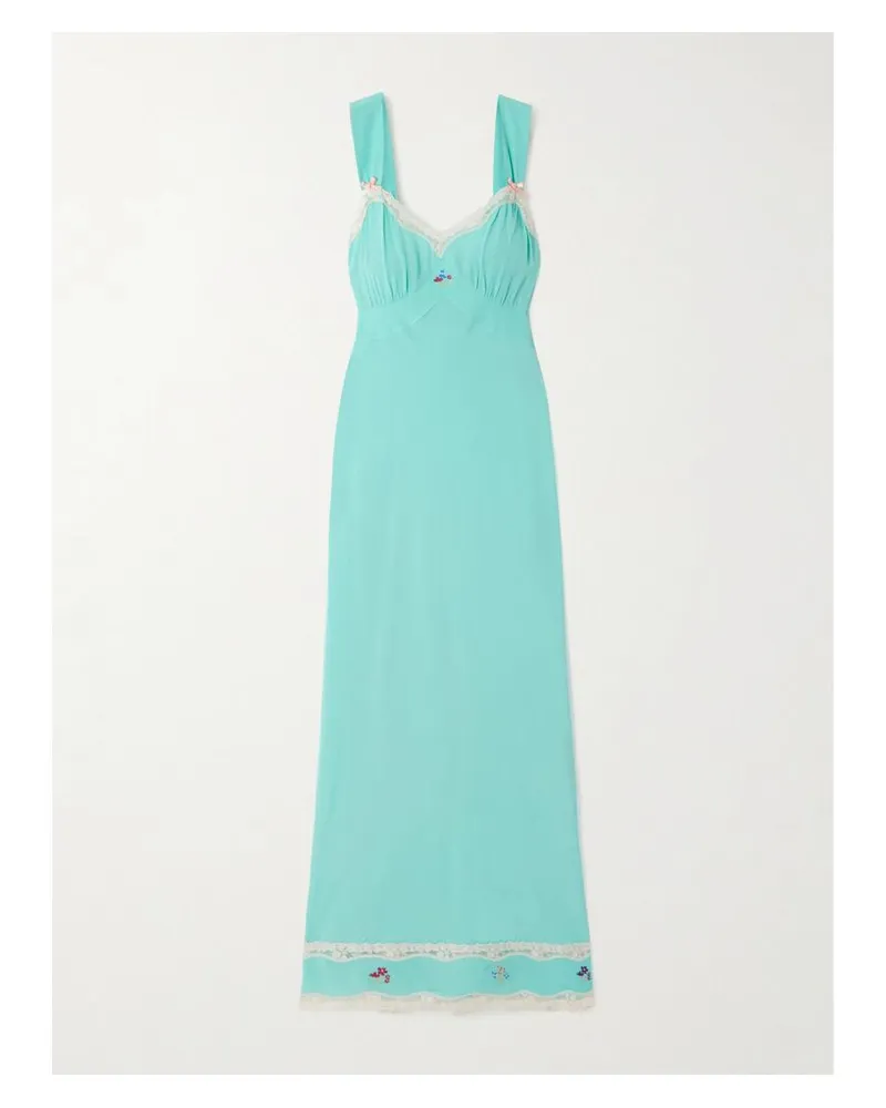 RIXO Lucie Midikleid Aus Crêpe De Chine Mit Stickereien Und Spitzenbesätzen - Blau Blau