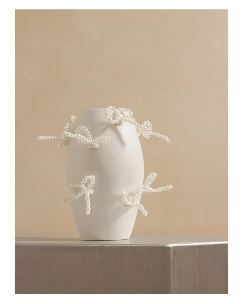 Completedworks Kleine Vase Aus Keramik Mit Kunstperlen - Weiß Weiß