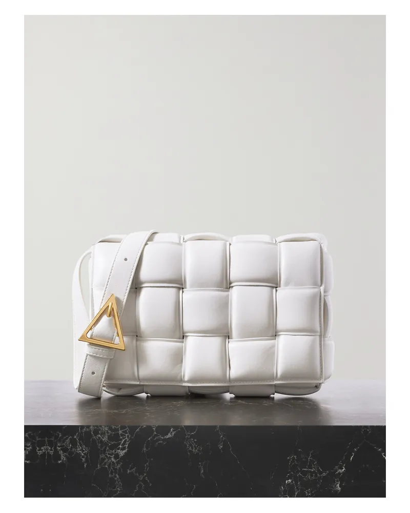 Bottega Veneta Cassette Medium Padded Intrecciato Leather Shoulder Bag - White White