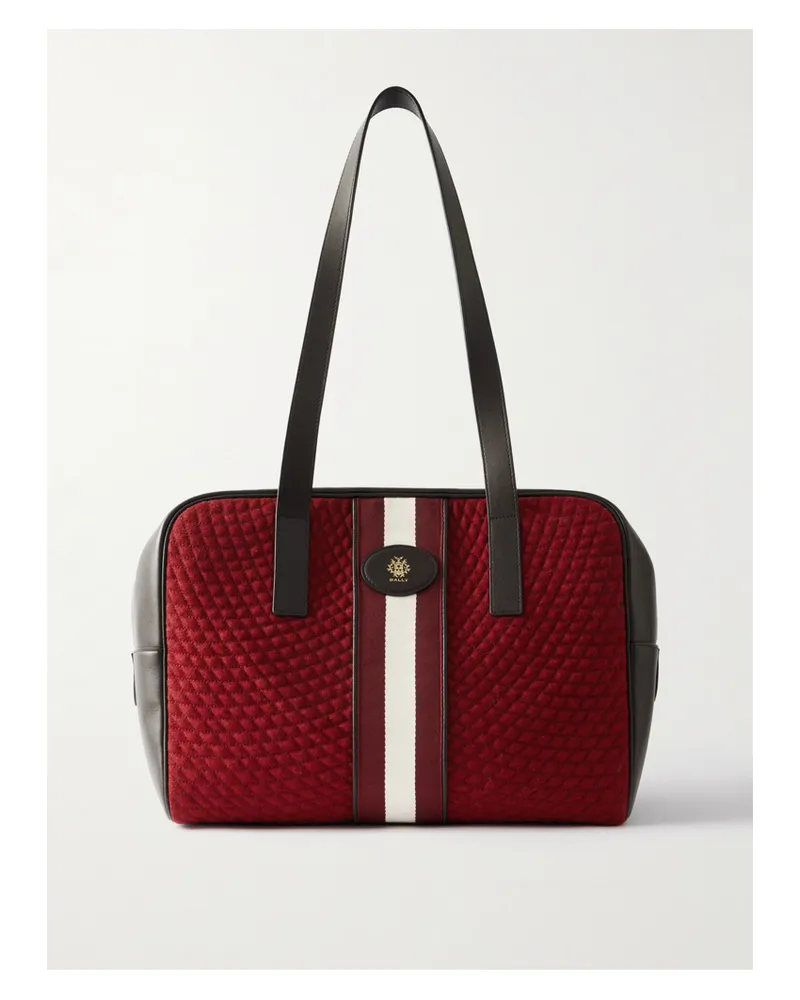 Bally Weekender Leather And Striped Canvas-trimmed Quilted Felt Tote - Red Red