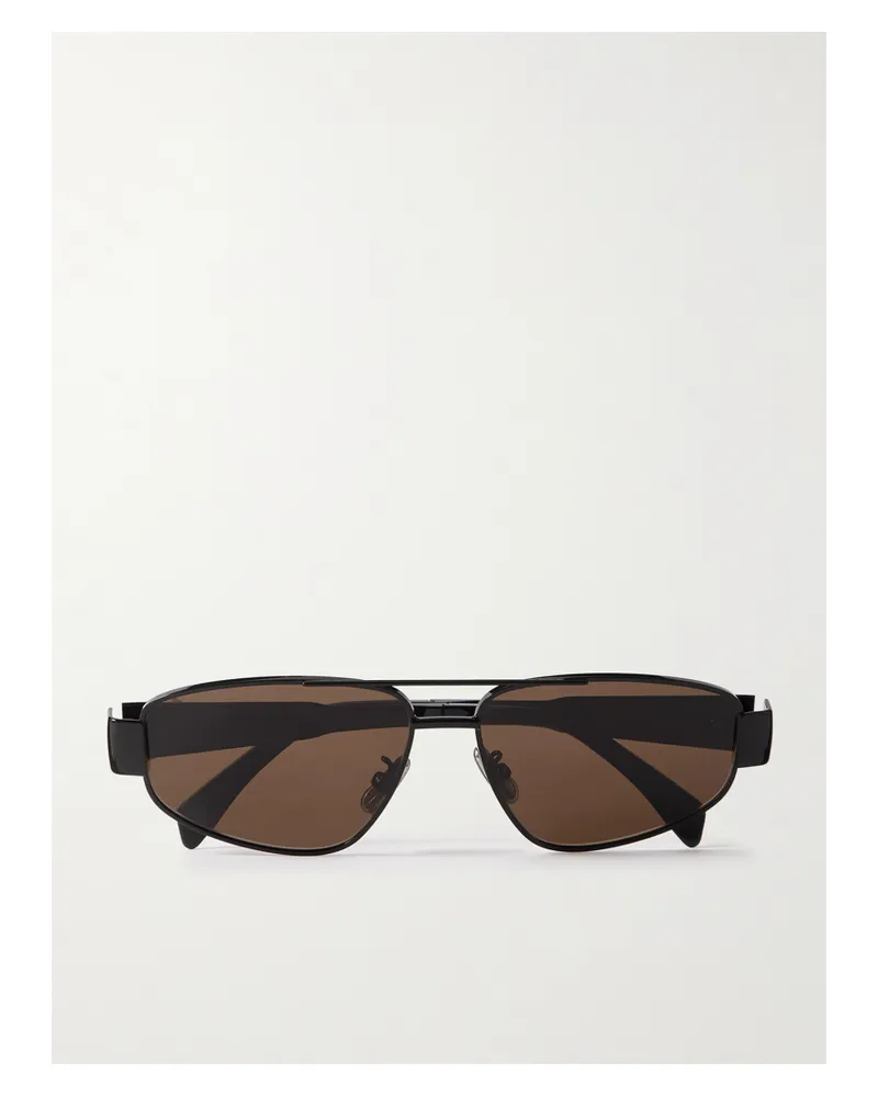 Celine Triomphe Aviator-style Metal And Acetate Sunglasses - Black Black