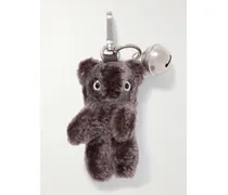 Schlüsselanhänger Aus Shearling Mit Lederbesätzen Und Silberfarbenen Details - Braun