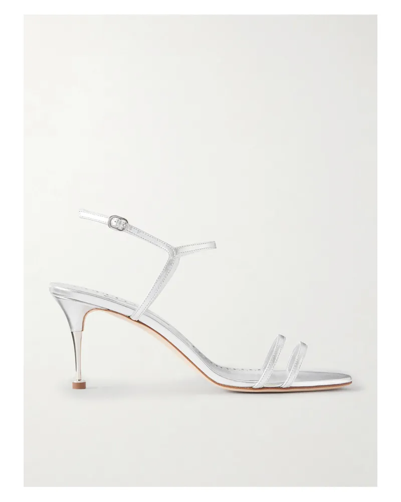 Manolo Blahnik Ciagalo 70 Metallic Leather Sandals - Silver Silver