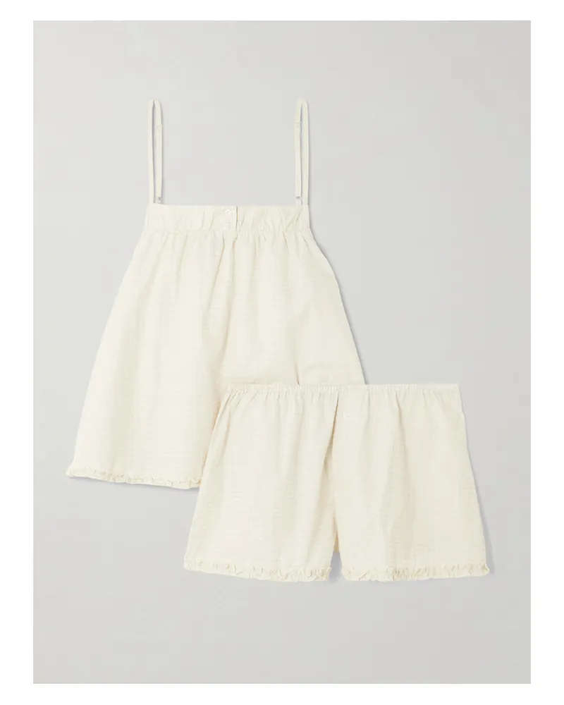 Deiji Studios Set Aus Top Und Shorts Aus Karierter Baumwollpopeline Mit Rüschen - Elfenbein Elfenbein