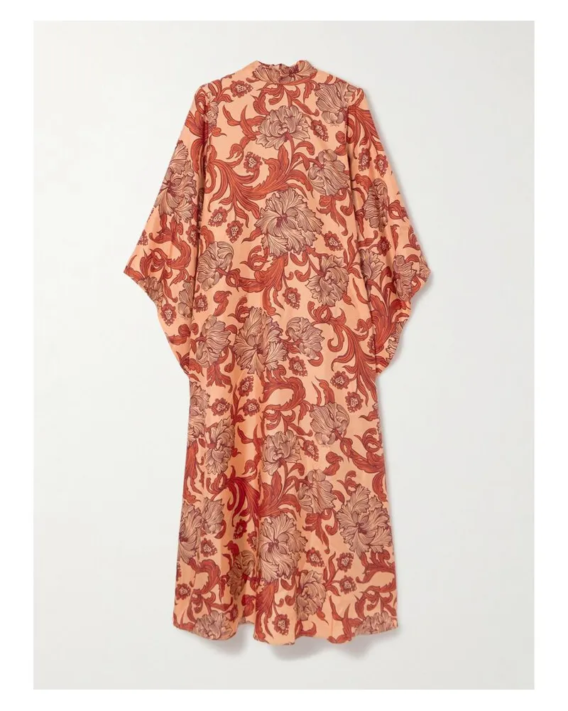 La DoubleJ Magnifico Maxikleid Aus Seiden-twill Mit Blumenprint - Orange Orange