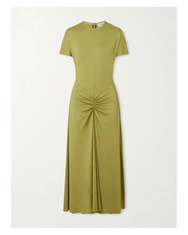 Victoria Beckham Gathered Satin-jersey Midi Dress - Green Green