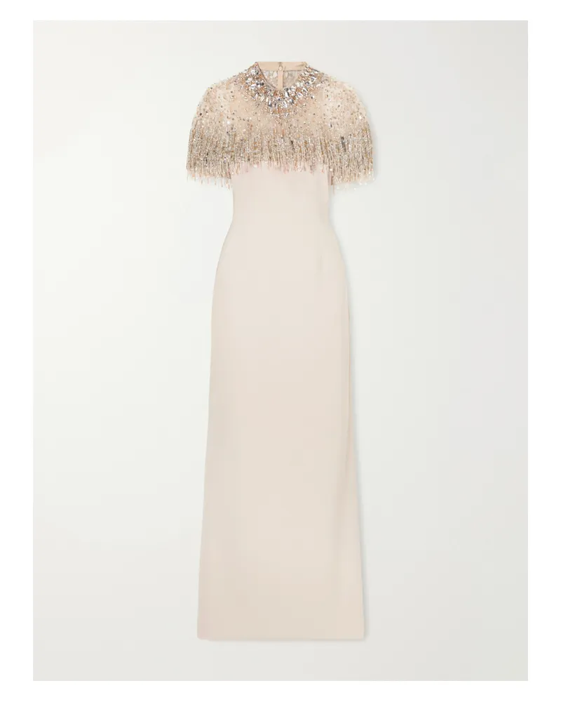 Jenny Packham Livia Cape-effect Embellished Tulle Gown - Pink Pink