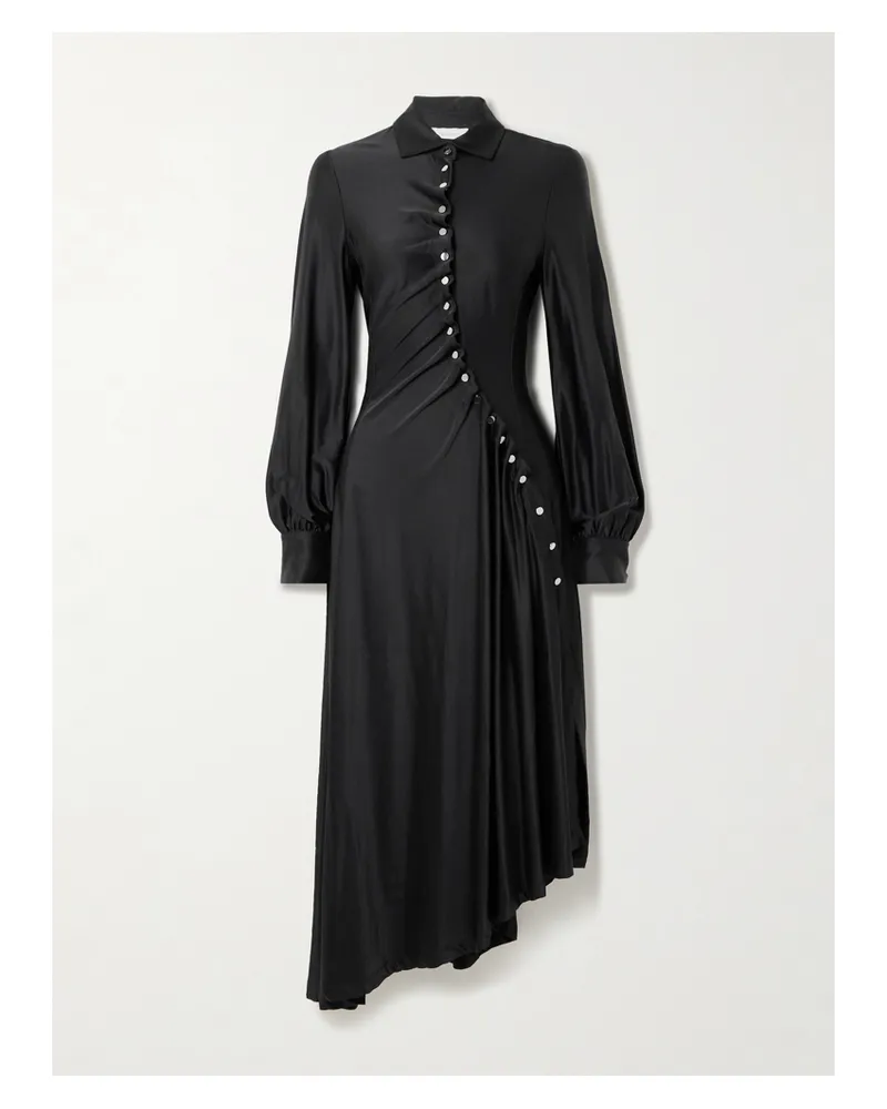 Paco Rabanne Midi-hemdblusenkleid Aus Glänzendem Jersey Mit Raffungen Und Verzierungen - Schwarz Schwarz