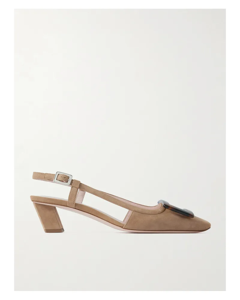 Roger Vivier Belle Vivier 45 Suede Slingback Pumps - Brown Brown