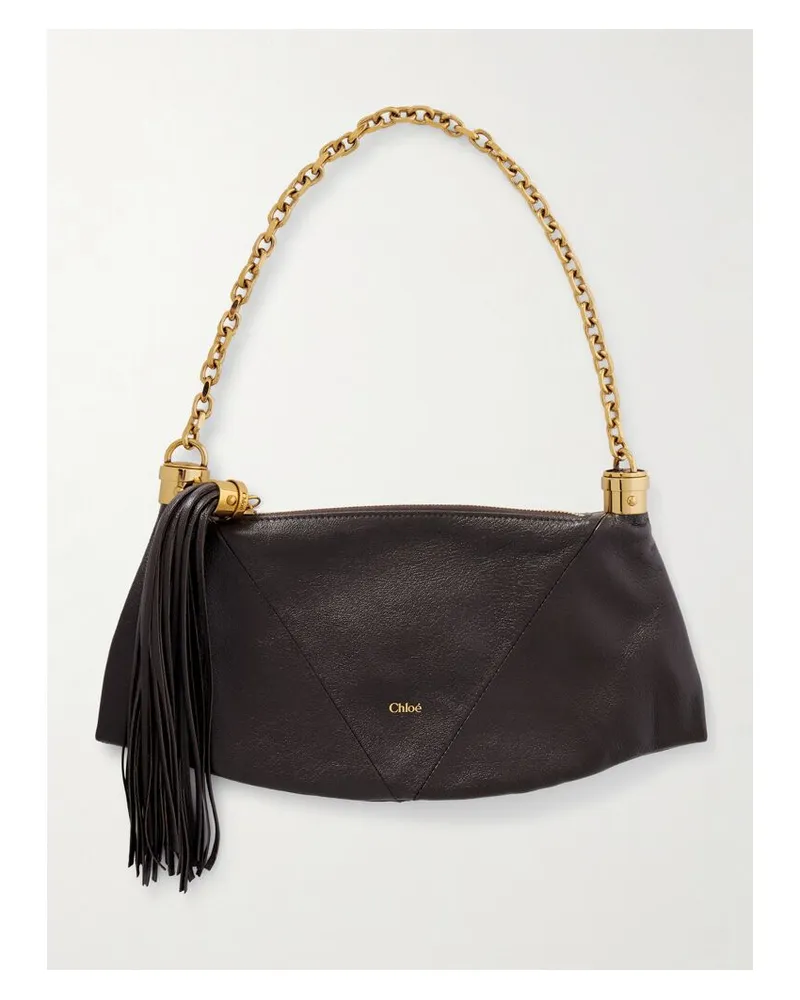 Chloé Foulard Schultertasche Aus Strukturiertem Leder Mit Troddel - Braun Braun