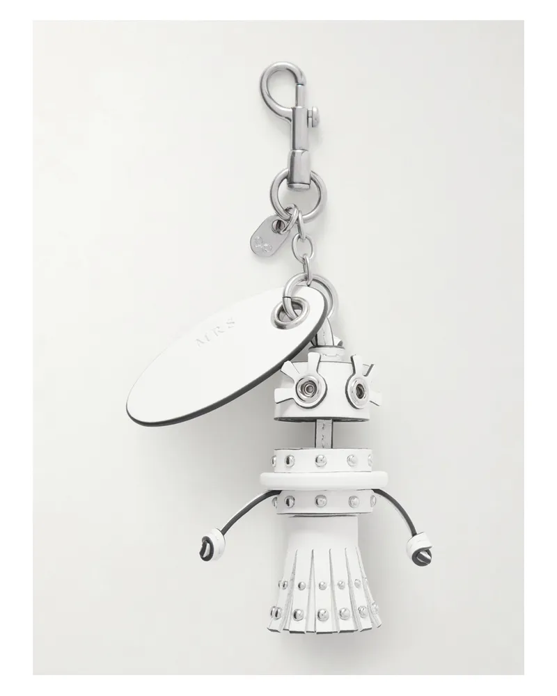 Anya Hindmarch Bride Studded Silver-tone And Leather Bag Charm - Ivory Ivory
