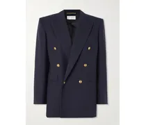 Doppelreihiger Oversized-blazer Aus Grain De Poudre Aus Wolle - Blau