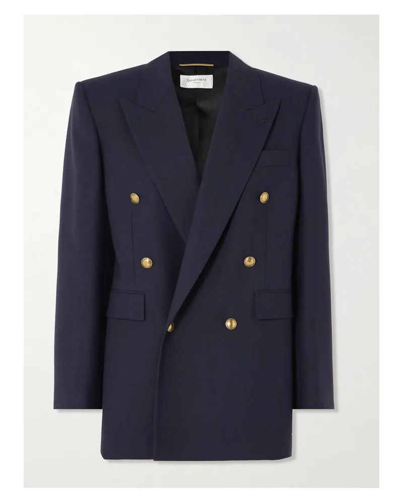 Saint Laurent Doppelreihiger Oversized-blazer Aus Grain De Poudre Aus Wolle - Blau Blau