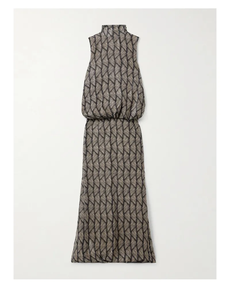 Dries van Noten Robe Aus Bedrucktem Devoré-samt Mit Raffung - Braun Braun