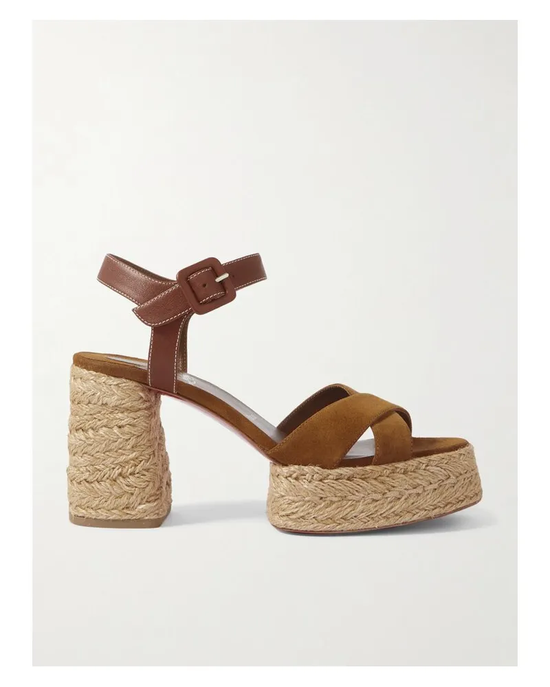 Christian Louboutin Calakala 70 Espadrille-sandalen Aus Leder Und Veloursleder Mit Plateau - Braun Braun