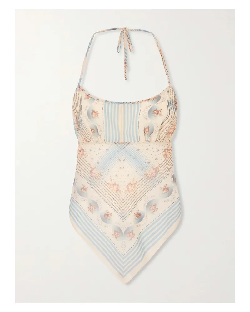 Anna Sui Apron Printed Chiffon Halterneck Top - Blue Blue