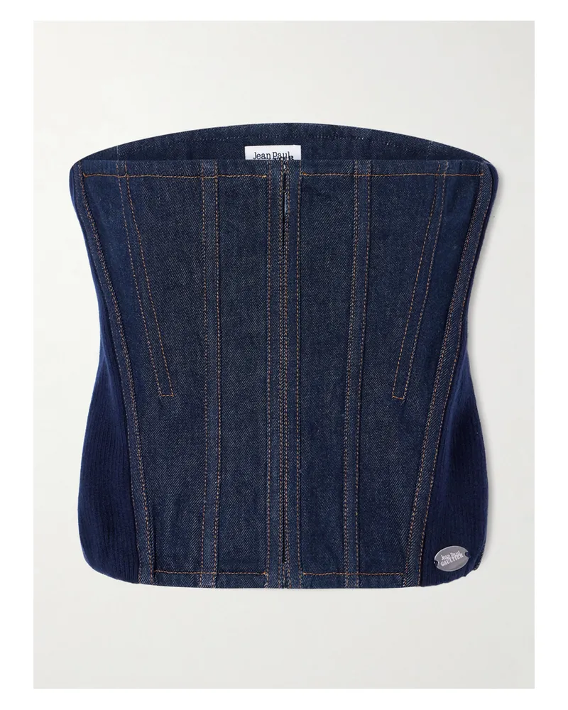 Jean Paul Gaultier Bustier Aus Denim Mit Einsätzen Aus Einer Gerippten Wollmischung - Blau Blau