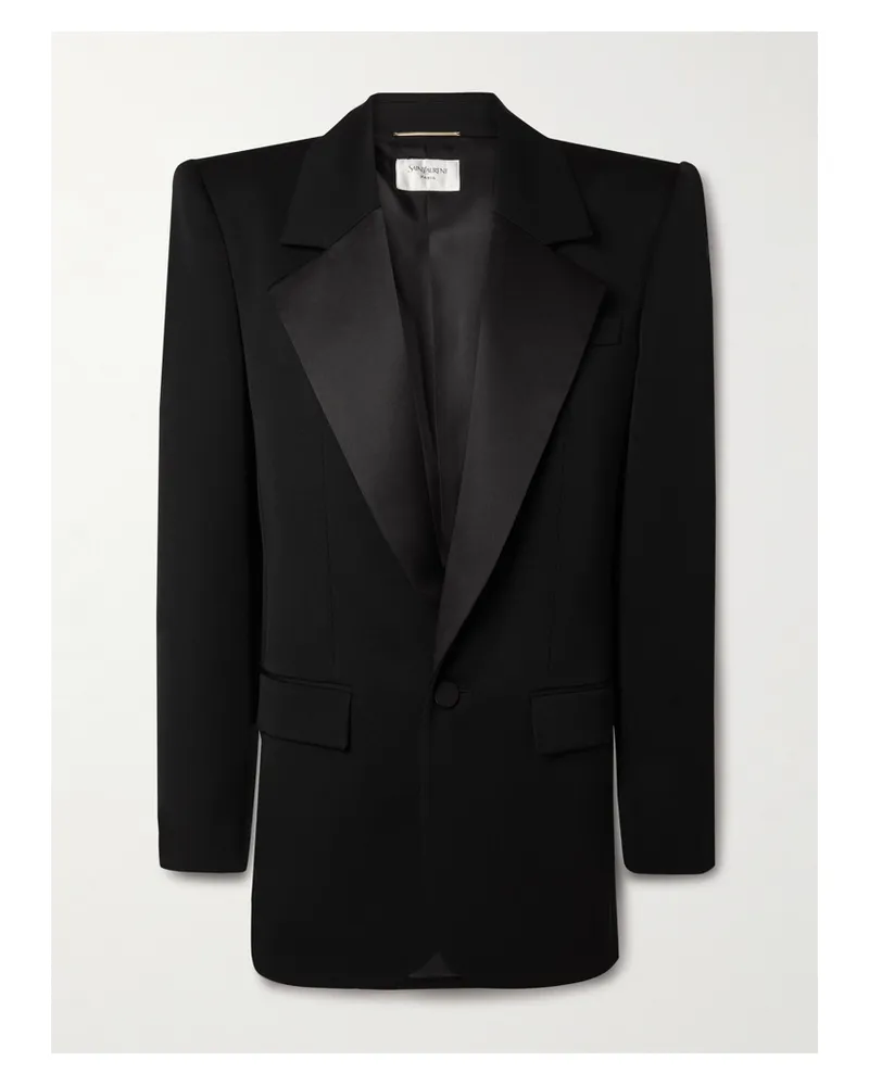Saint Laurent Grain De Poudre Wool And Silk-satin Blazer - Black Black