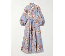 Awaken Floral-print Linen Maxi Dress - Blue