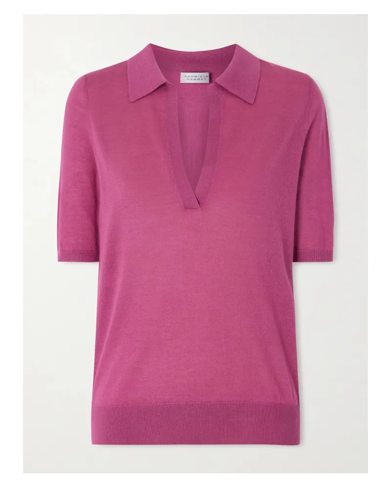 Gabriela Hearst Frank Cashmere And Silk-blend Polo Shirt - Pink Pink