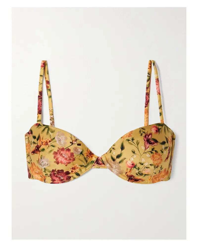 AGUA BENDITA Magdalena Paramo Bikini-oberteil Aus Recyceltem Stretch-material Mit Blumenprint Und Bügeln - Gelb Gelb