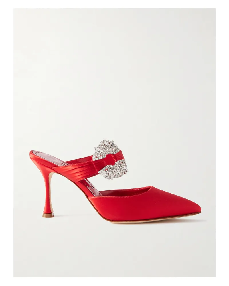 Manolo Blahnik Maidugura 90 Mules Aus Satin Mit Kristallen - Rot Rot