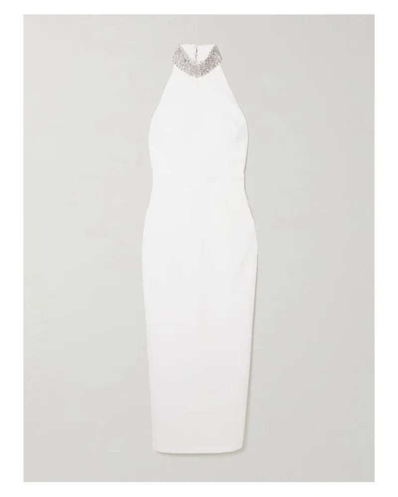 The New Arrivals Ilkyaz Ozel Hemingway Neckholder-robe Aus Cady Mit Kristallen - Weiß Weiß