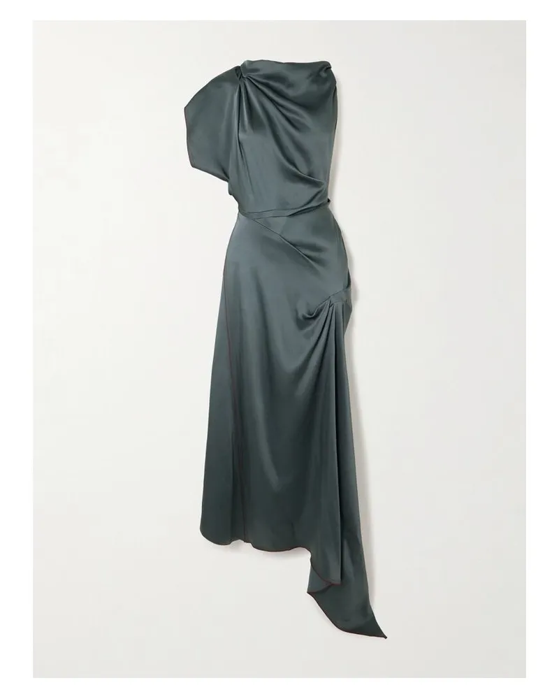 Victoria Beckham Asymmetrisches Midikleid Aus Satin Mit Raffungen - Grau Grau
