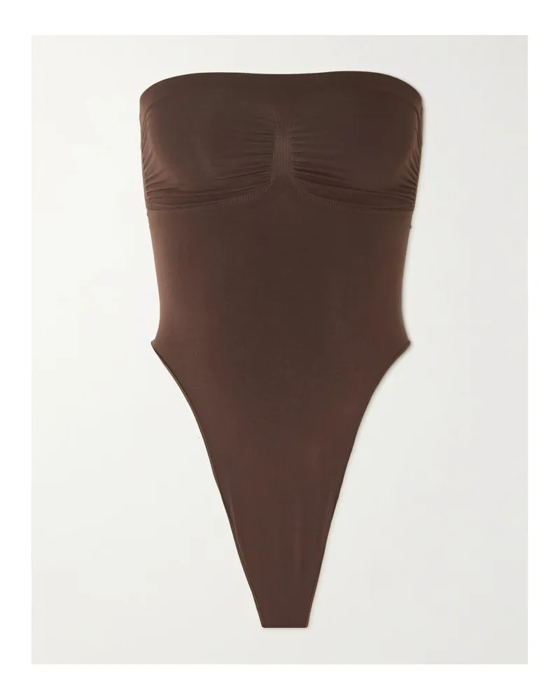 SKIMS Seamless Sculpt Strapless Thong Bodysuit – Cocoa – String-body - Neutral Neutral