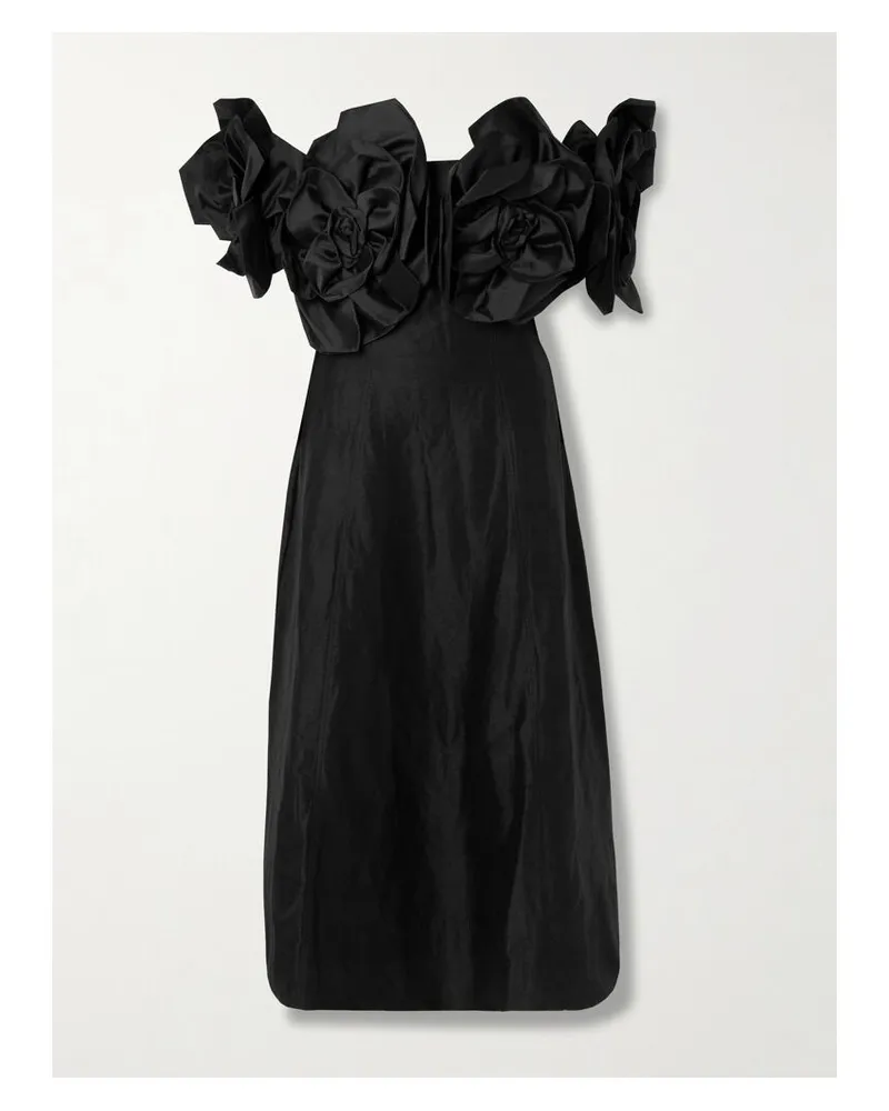 Aje. Etta Schulterfreies Midikleid Aus Einer Leinenmischung Mit Applikationen - Schwarz Schwarz