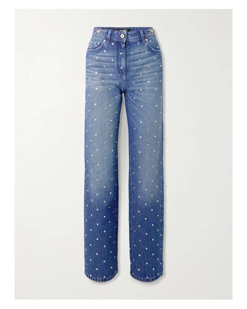 Versace Halbhohe Jeans Mit Geradem Bein Und Kristallen - Blau Blau