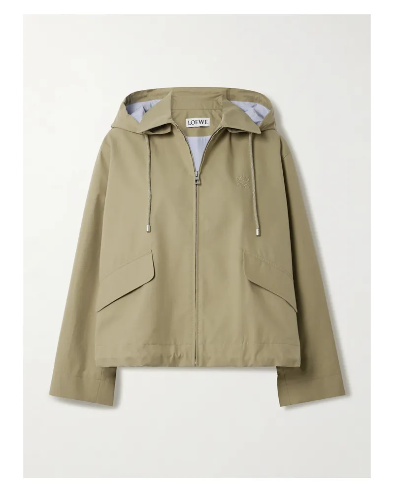 Loewe Jacke Aus Baumwoll-twill Mit Einsatz Aus Gestreifter Popeline, Kapuze Und Stickerei - Neutral Neutral