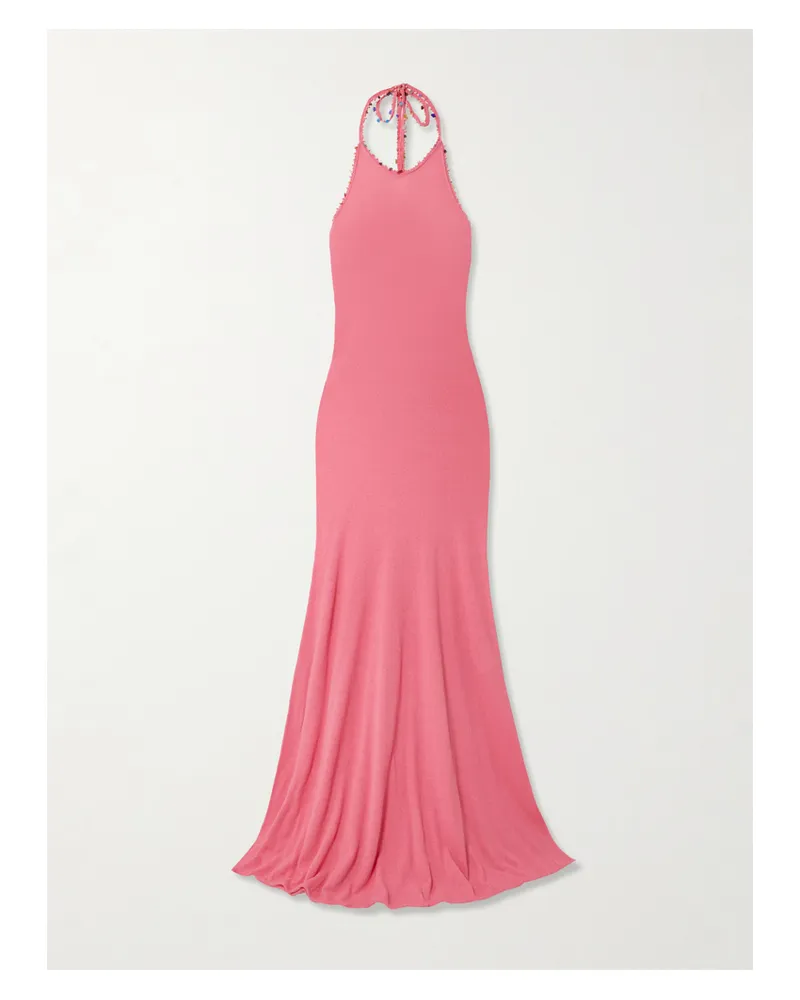 Christopher Esber Neckholder-maxikleid Aus Bouclé Aus Einer Baumwollmischung Mit Verzierung - Pink Pink