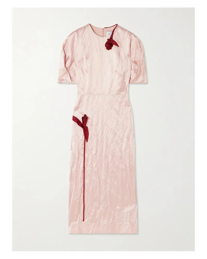 Erdem Bead-embellished Appliquéd Crinkled-satin Midi Dress - Pink Pink