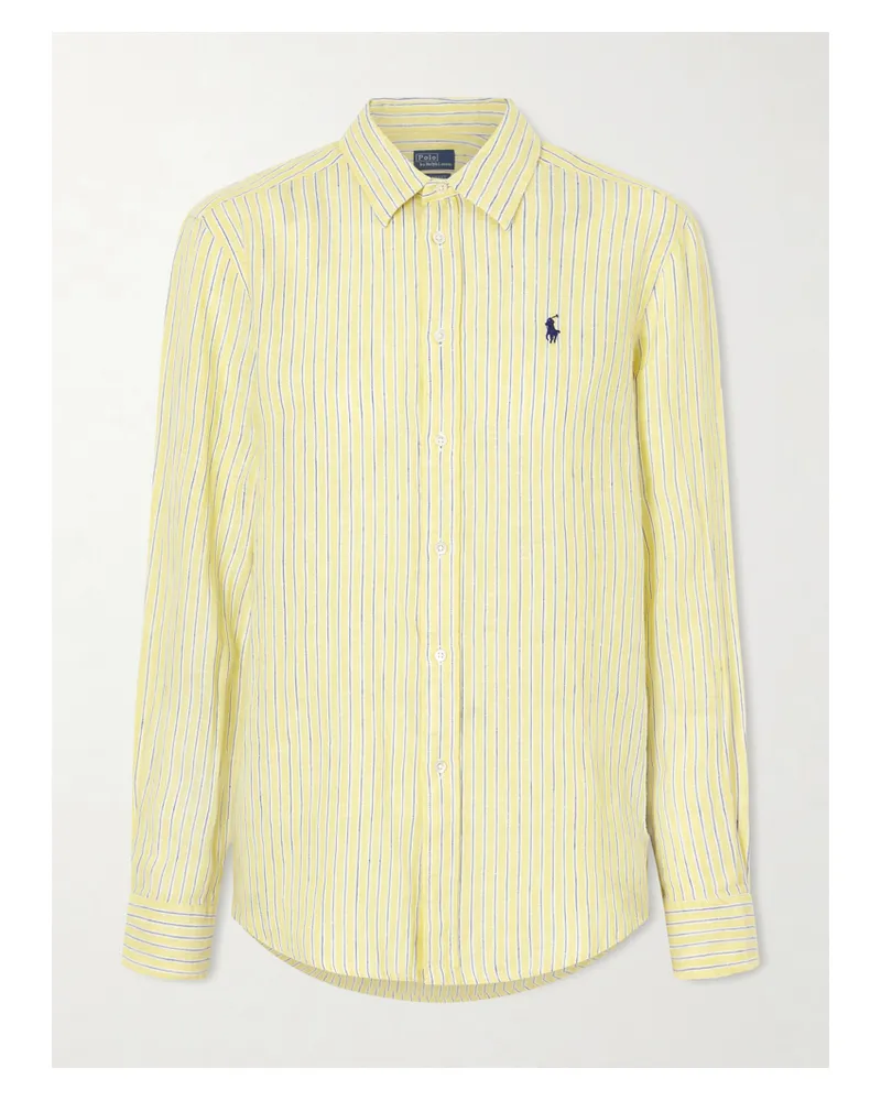Ralph Lauren Embroidered Striped Linen Shirt - Yellow Yellow