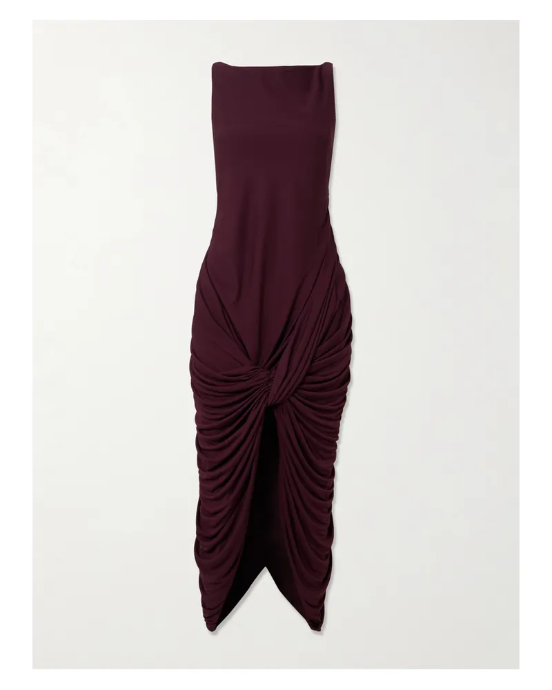 Loewe Twisted Gathered Jersey Midi Dress - Burgundy Burgundy