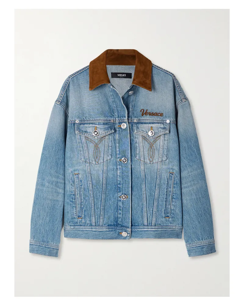 Versace Suede-trimmed Denim Jacket - Blue Blue