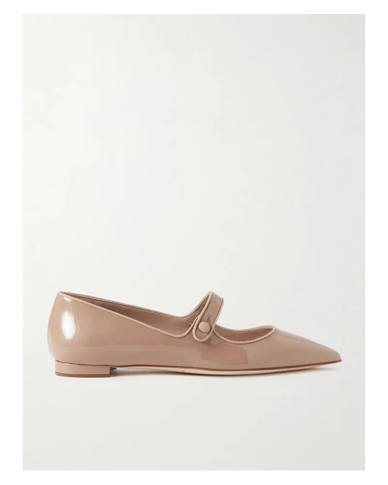 Manolo Blahnik Campari Ballerinas Aus Lackleder Mit Ripsbandbesätzen - Neutral Neutral