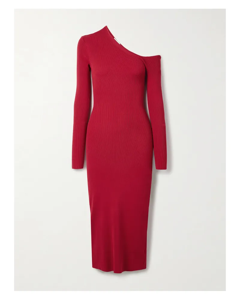 STAUD Lois Asymmetrisches Midikleid Aus Rippstrick - Rot Rot