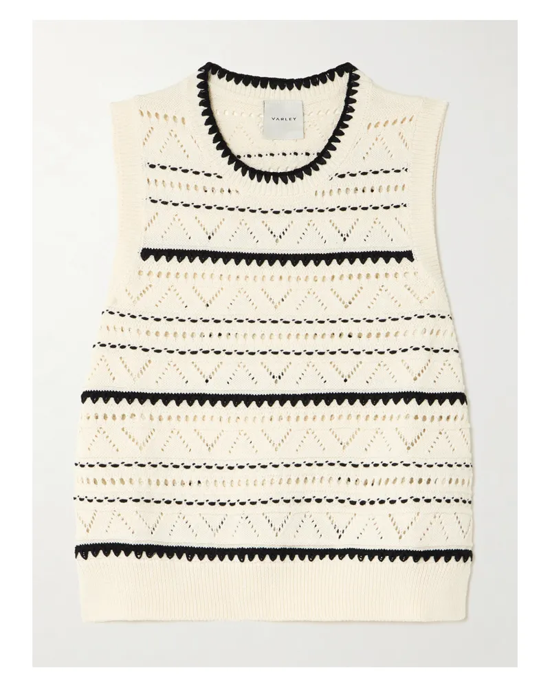 Varley Athena Zweifarbiger Ärmelloser Pullover Aus Baumwolle In Pointelle-strick - Wollweiß Wollweiß