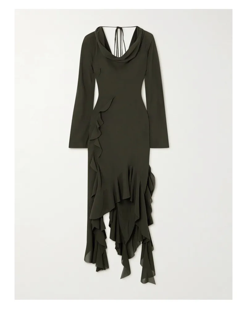 Acne Studios Rückenfreies, Asymmetrisches Kleid Aus Crêpe Mit Volants - Grün Grün