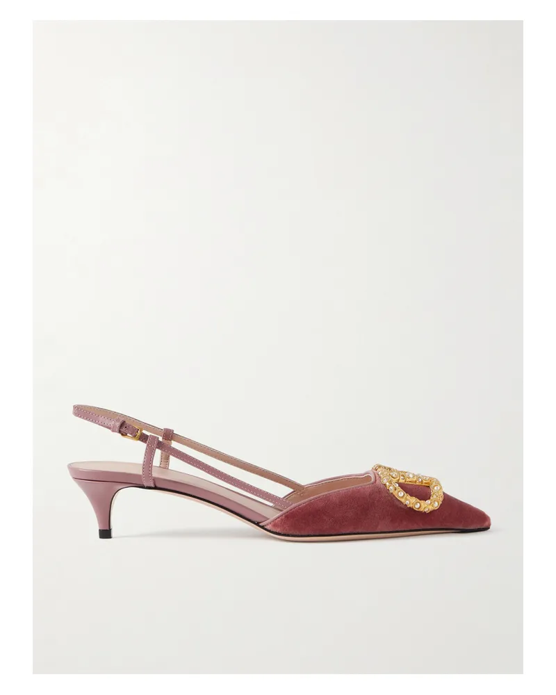 Valentino Garavani Vlogo 50 Slingback-pumps Aus Samt Mit Lederbesätzen Und Verzierungen - Pink Pink