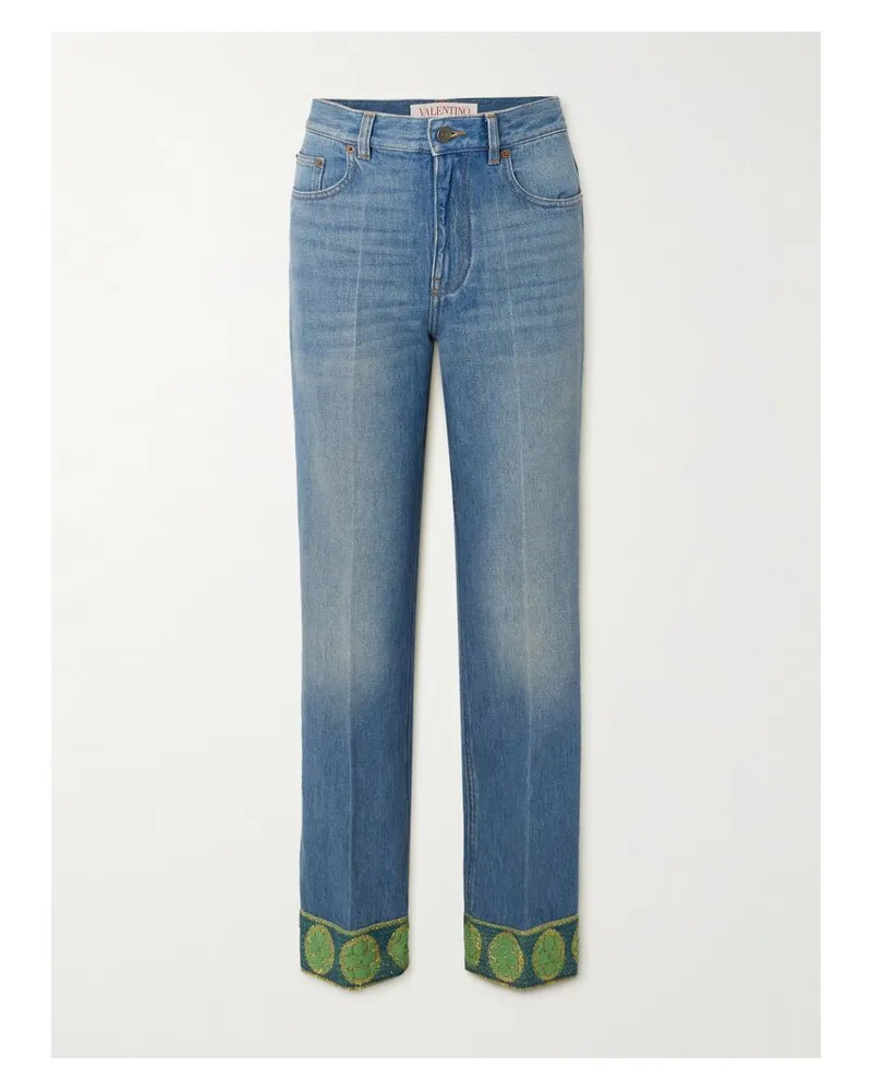 Valentino Garavani Jeans Mit Geradem Bein Mit Besatz Aus Metallic-jacquard - Blau Blau