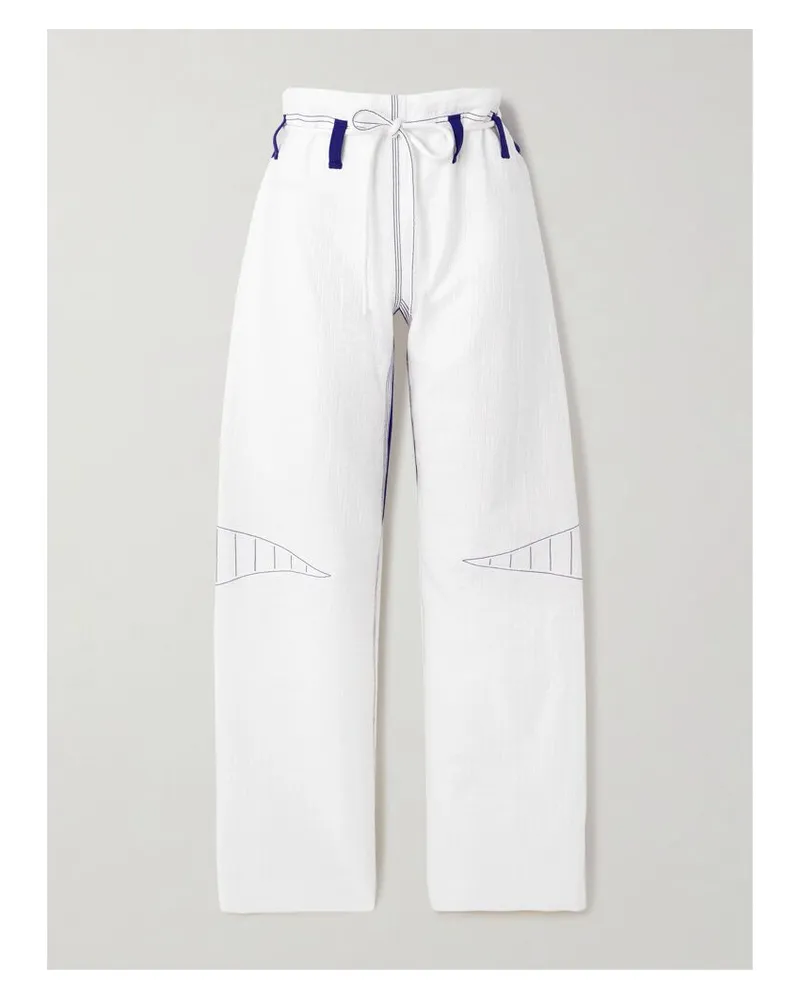 Tory Burch Hose Mit Weitem Bein Aus Gaze Aus Einer Baumwollmischung Mit Jersey-einsätzen Und Stickereien - Weiß Weiß